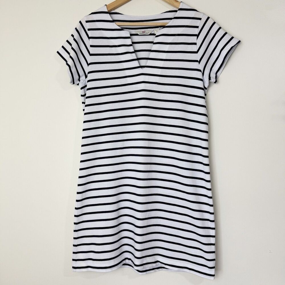 Vineyard Vines Cotton Shift Shirt Dress White Navy Stripes Women’s S